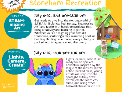 Stoneham Rec: STEAM-azing Summer Art & Lights, Camera, Create! (5-12y)